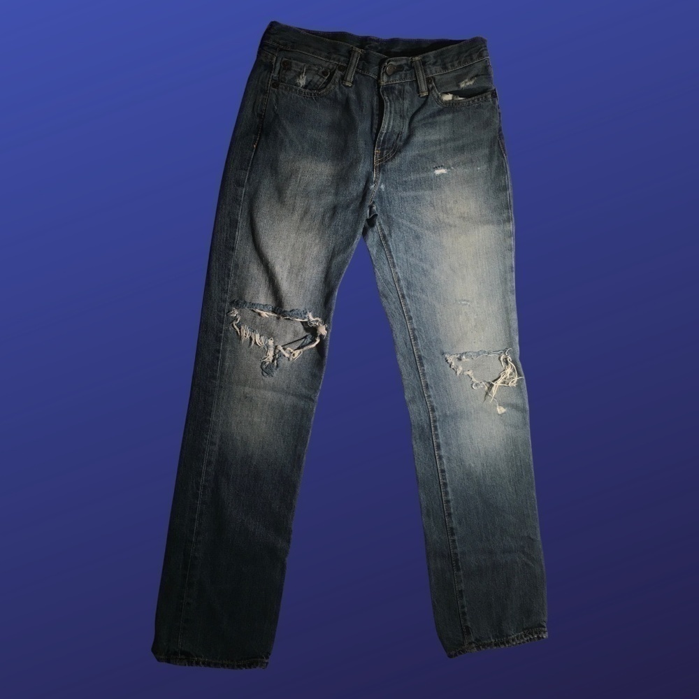 Levi Strauss & Co. 514 Straight Fit Distressed Jeans, 30 x 32, Blue, EUC